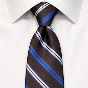 Barry Wang 100% Silk Tie – Blue & Charcoal Stripe – Italian Style‎